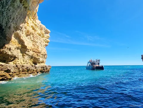 Algarve coastline cliffs seen from the Albufeira Benagil Cave catamaran