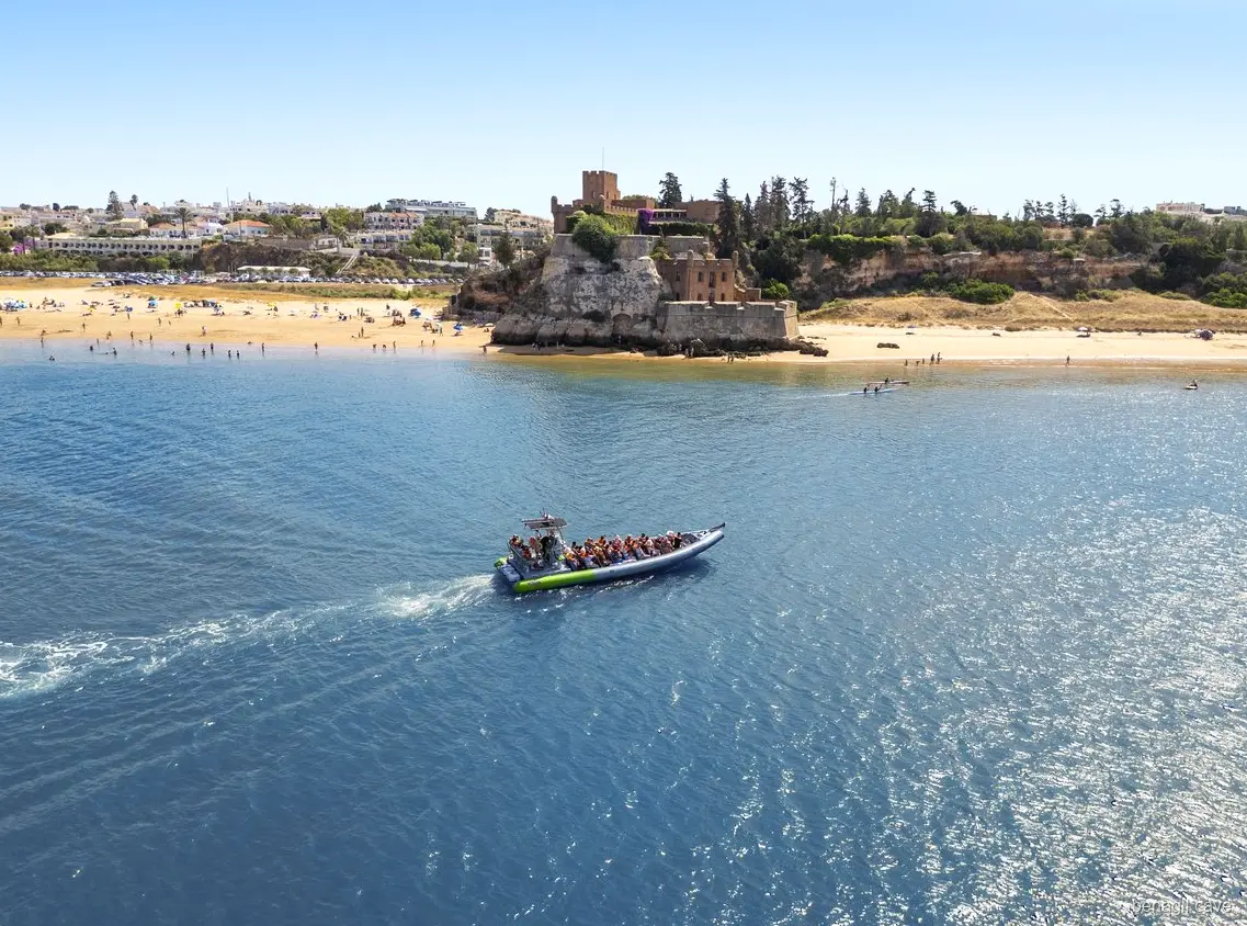 Algarve sea cliffs viewed during the Benagil Cave boat tour sunset departure