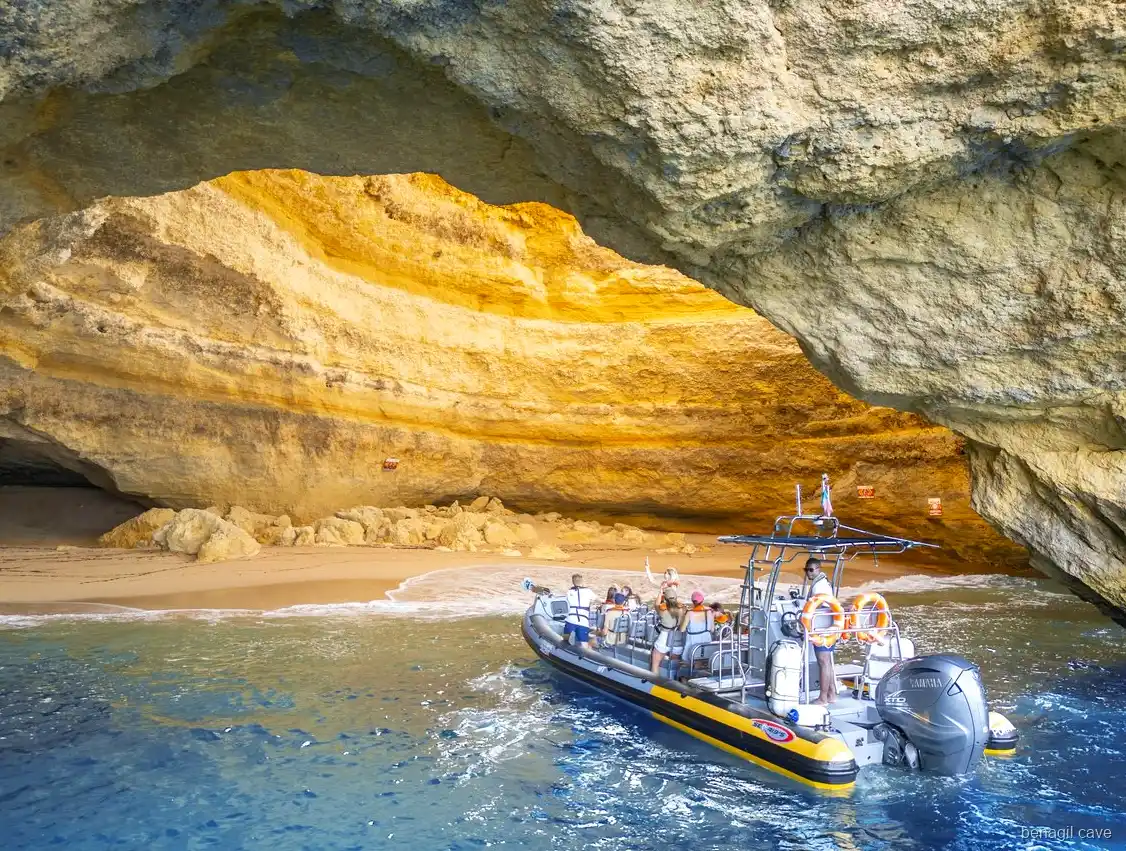 Speedboat approaching the Benagil Cave entrance near Portimao