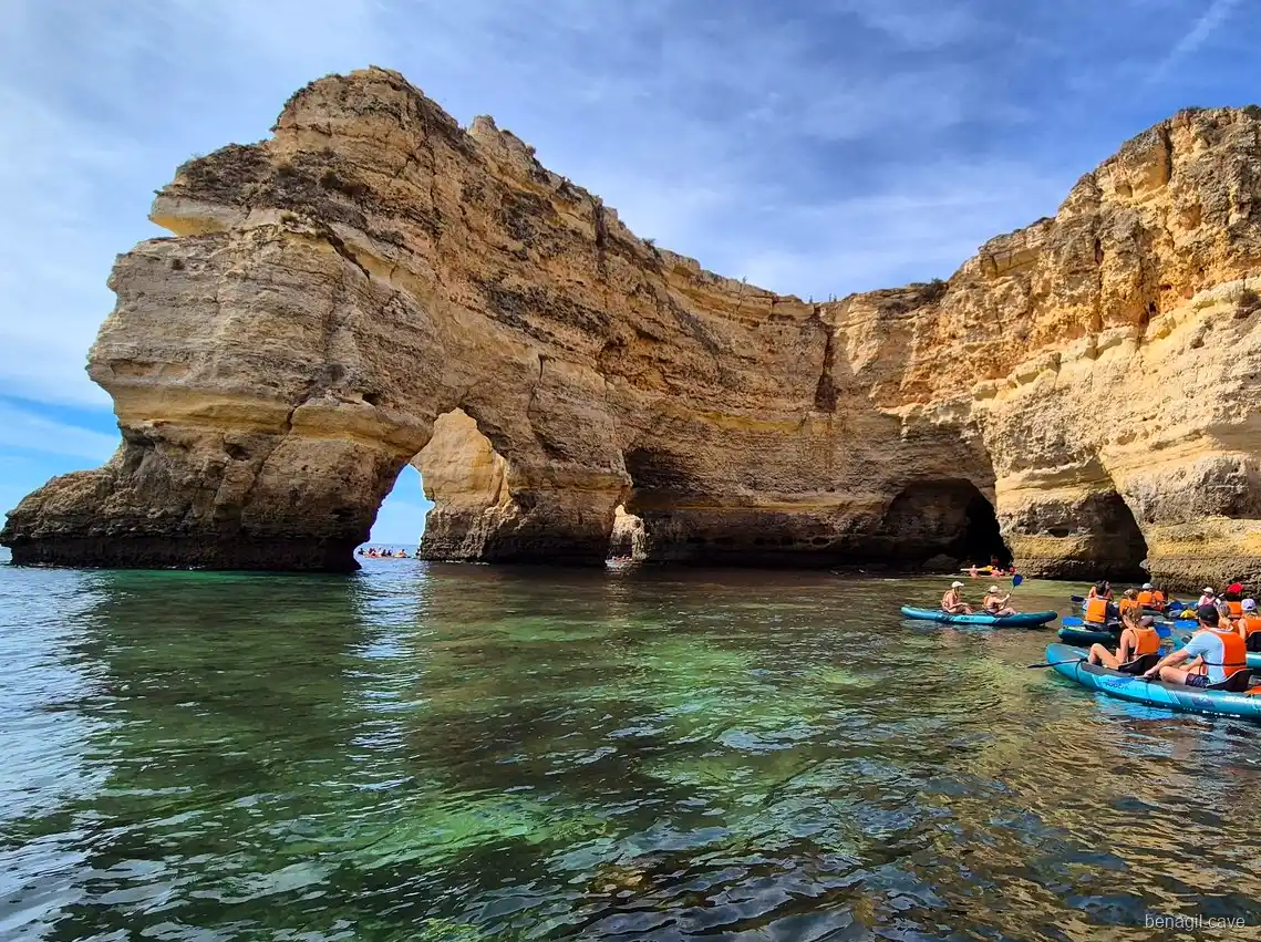 Kayak group entering Benagil Cave during the guided kayak tour