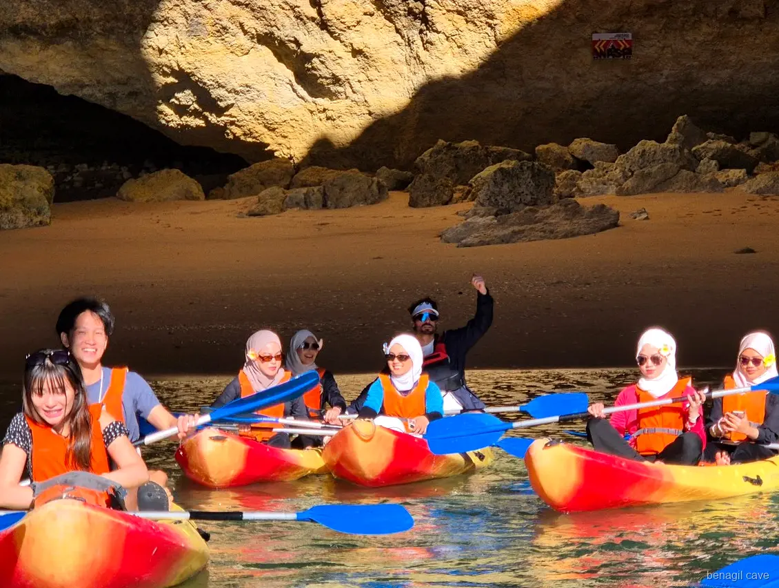Praia da Marinha cliffs seen from a kayak on the Benagil Cave tour